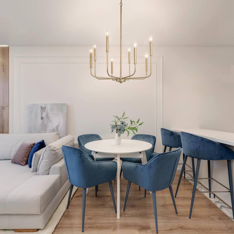 Modern Gold 8-Light Chandelier French Country Wheel Pendant for Dining Room