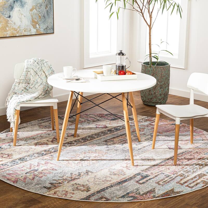 Livabliss New Mexico Southwestern Tribal Area Rug - Rose - 5'3" x 5'3" Round