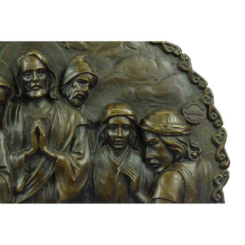 Bronze Sculpture Manger Scene With Mary Joseph And 3 Wise Men Wall Plaque Decor