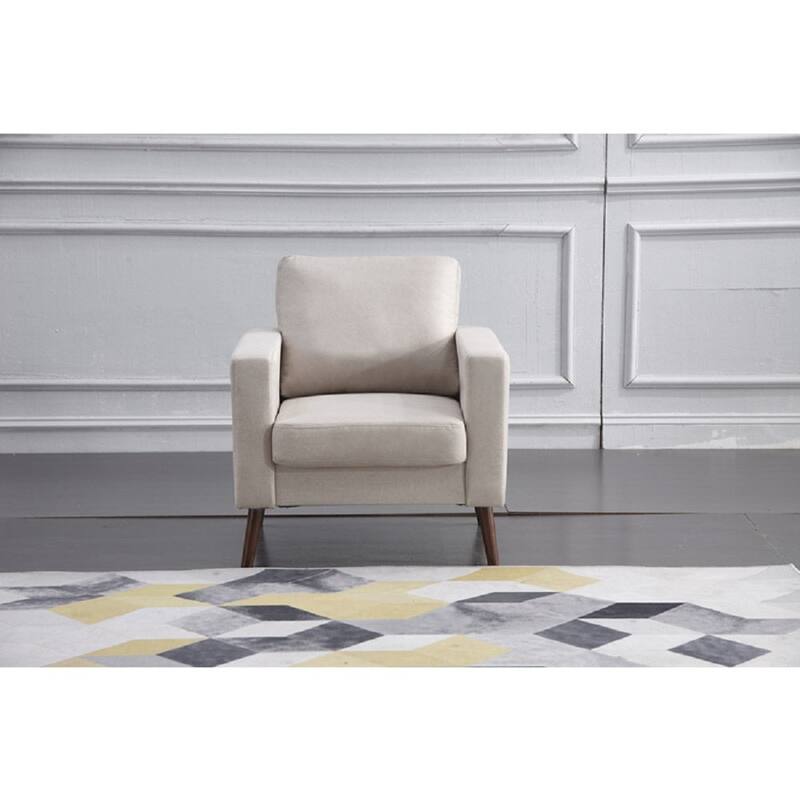 Contemporary Living Room Linen Upholstered Sofa Set w/ Cylinder Pillows, Beige
