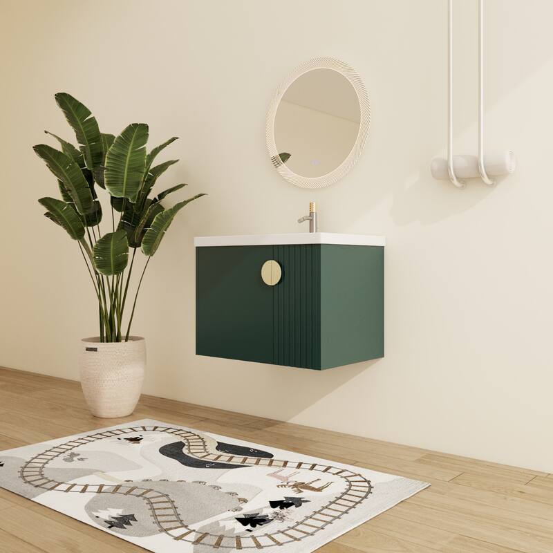 Malwee 24"/28" Floating Bathroom Vanity, Wall Mounted Bathroom Vanity with Ceramic Sink and Soft Close Door