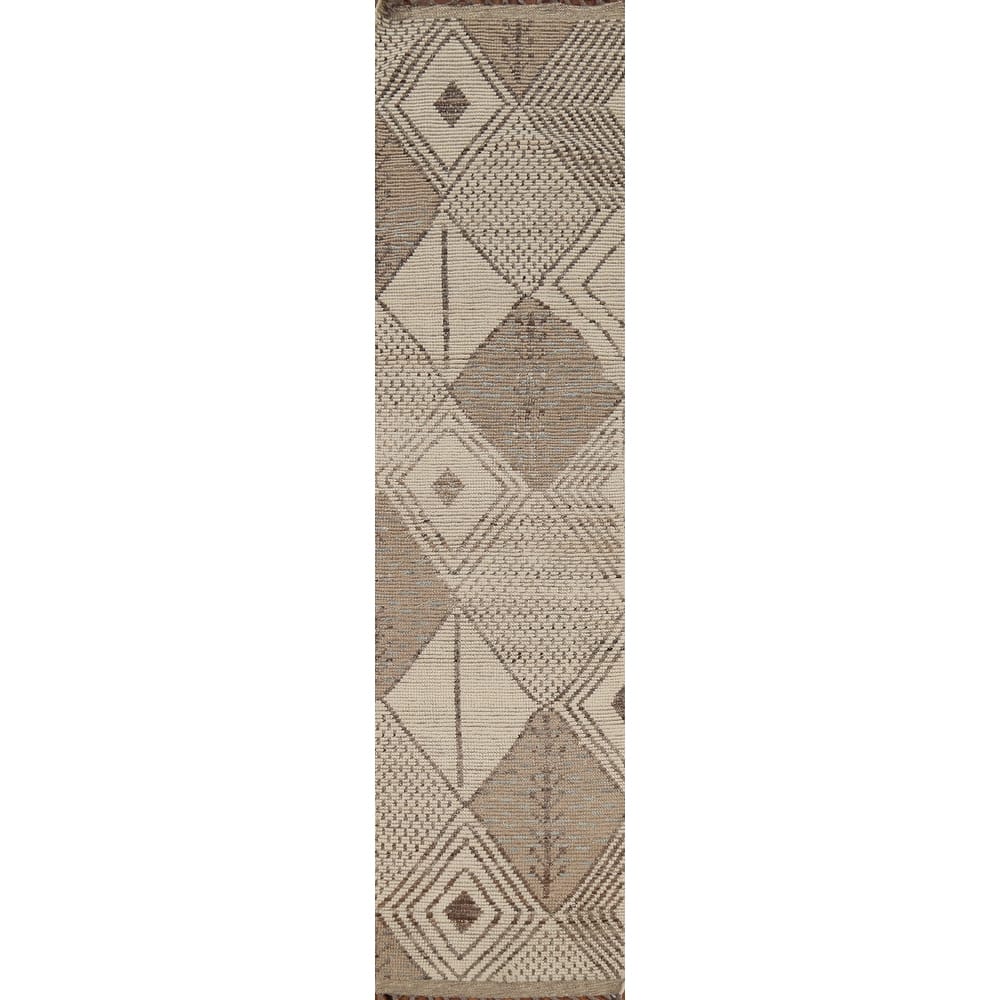 Geometric Moroccan Oriental Runner Rug Handmade Wool Carpet - 2'5"x 13'1"