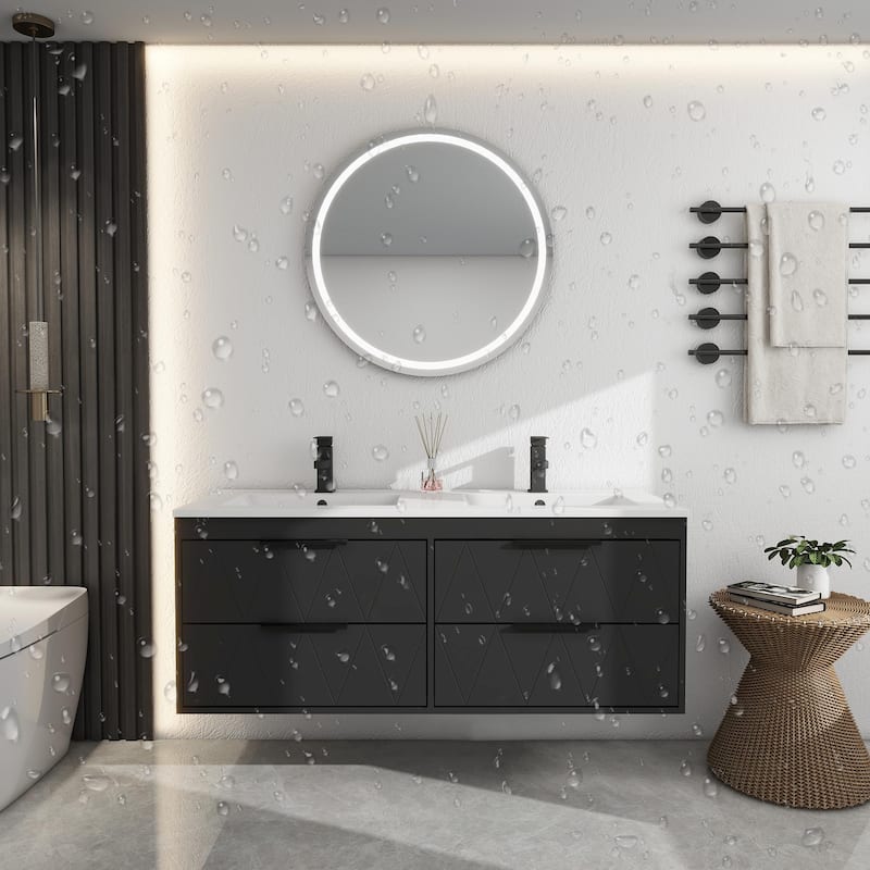Wall Mount Vanity with Ceramic Sink SMC Sink Soft-Close - 48" with resin sink - Black
