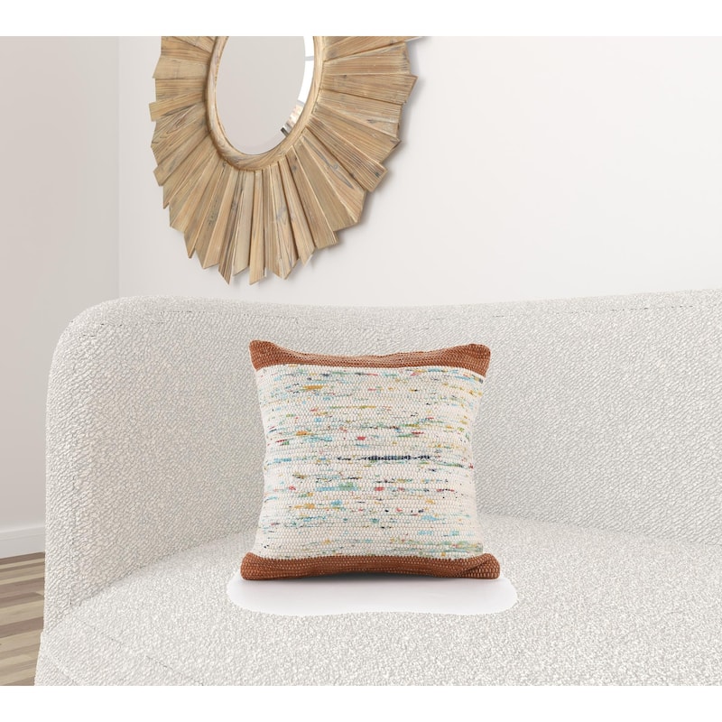 HomeRoots 20" X 20" Brown Orange And Off-White 100% Cotton Abstract Zippered Pillow