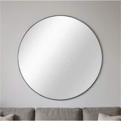 39" Metal Framed Round Mirror with Shatterproof Film and Hooks