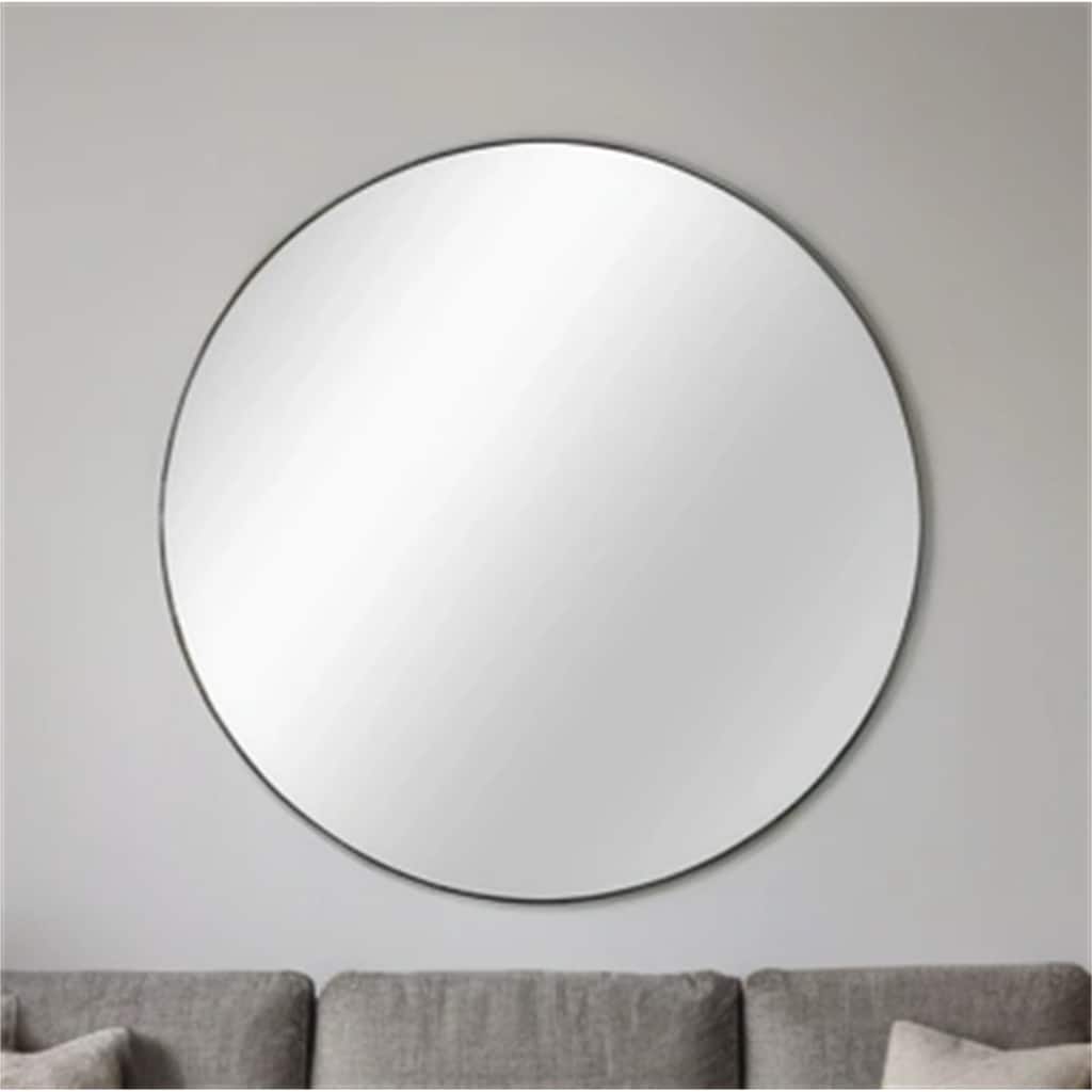 39" Metal Framed Round Mirror with Shatterproof Film and Hooks