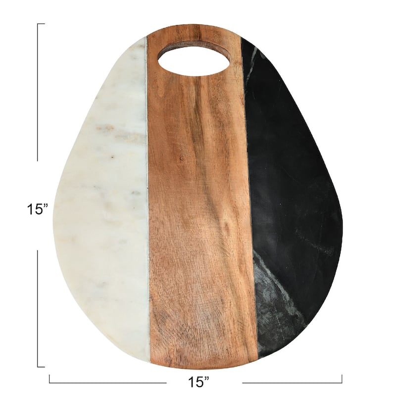 Marble and Acacia Wood Cutting Board with Handle - 15.0"L x 15.0"W x 0.5"H - 15.0"L x 15.0"W x 0.5"H