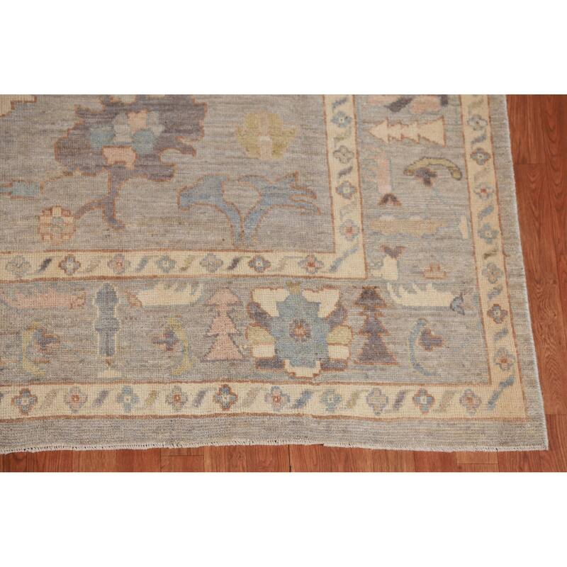 Hand Knotted Oriental 100% Wool Carpet Transitional All-Over Greys & Charcoal Oushak Area Rug - 9' 8'' X 8' 4''