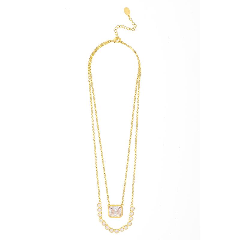 Double Layer Cubic Zirconia Pendant Necklace