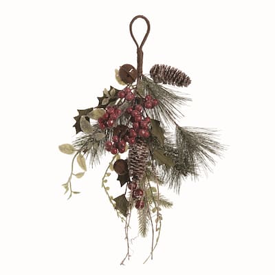 Transpac Artificial Multicolor Christmas Fir and Berry with Bells Drop