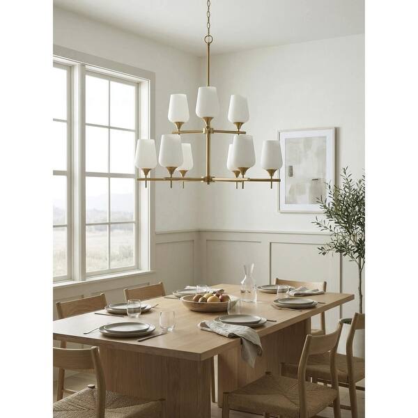 slide 2 of 12, Livabliss Yueva Modern Chandelier - 31"L x 31"W x 35"H Brass