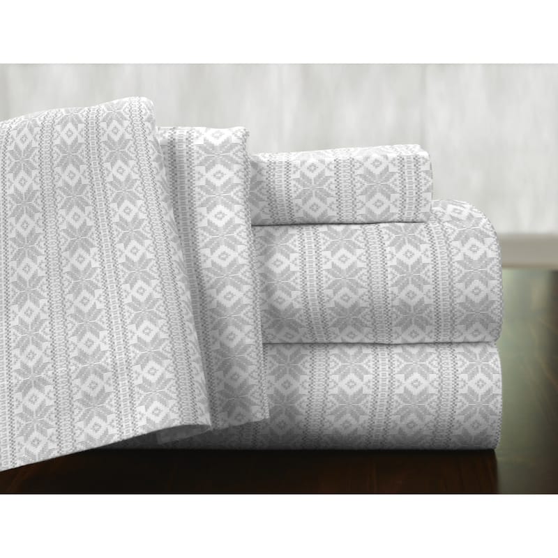 Pointehaven 175 GSM Cotton Flannel Bed Sheet Set with Oversized Sheets - Twin - Fair Isle