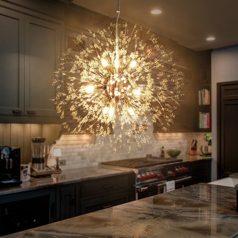 Barton 9-Light Brass Gold/ Chrome Modern Firework Colorful Crystal Starburst Chandelier