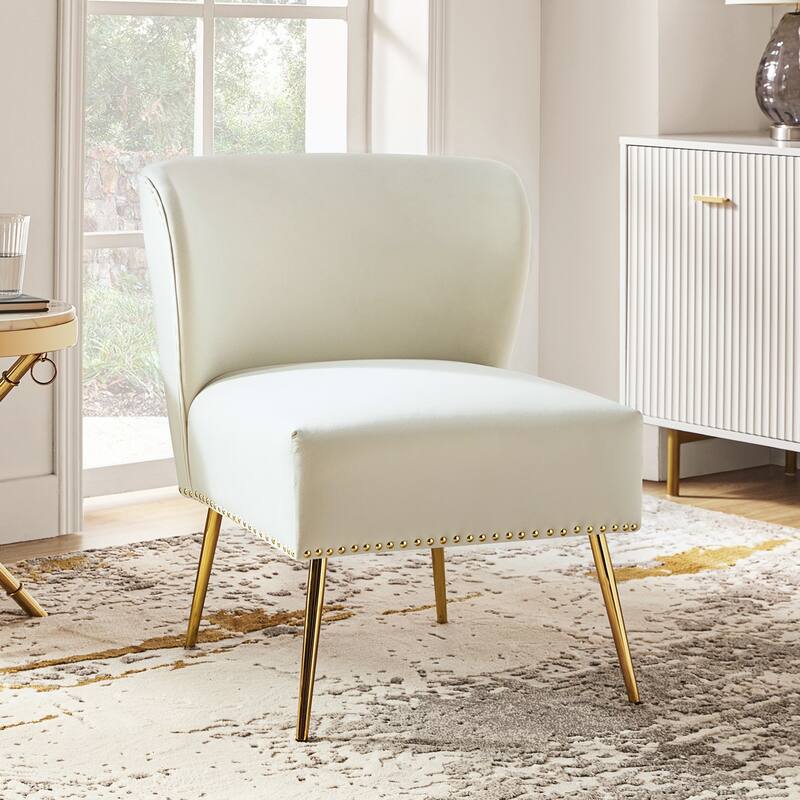 Celtia Modern Velvet Accent Side Chair with Nailhead Trim by HULALA HOME - Ivory