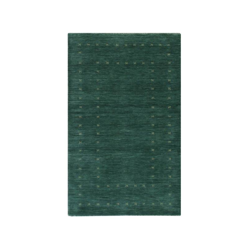 Green Hand Knotted Wool Modern Modern Loom Rug, 3' x 5', plush elegant area accent - L