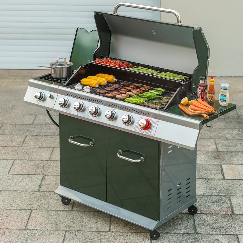 Royal Gourmet 6-Burner Cabinet Style Grill Gas Grill with Sear & Side Burner, 74000BTU, Olive Green