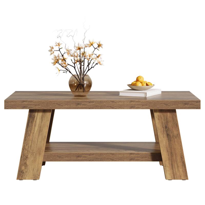 Coffee Table, Rectangular Coffee Tables for Living Room, Wood Center Tables with Storage Shelves for Home