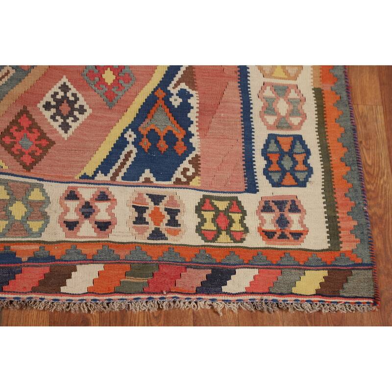Kilim Qashqai Persian Vintage Rug Flatweave Reversible Wool Carpet - 5'3"x 7'9"