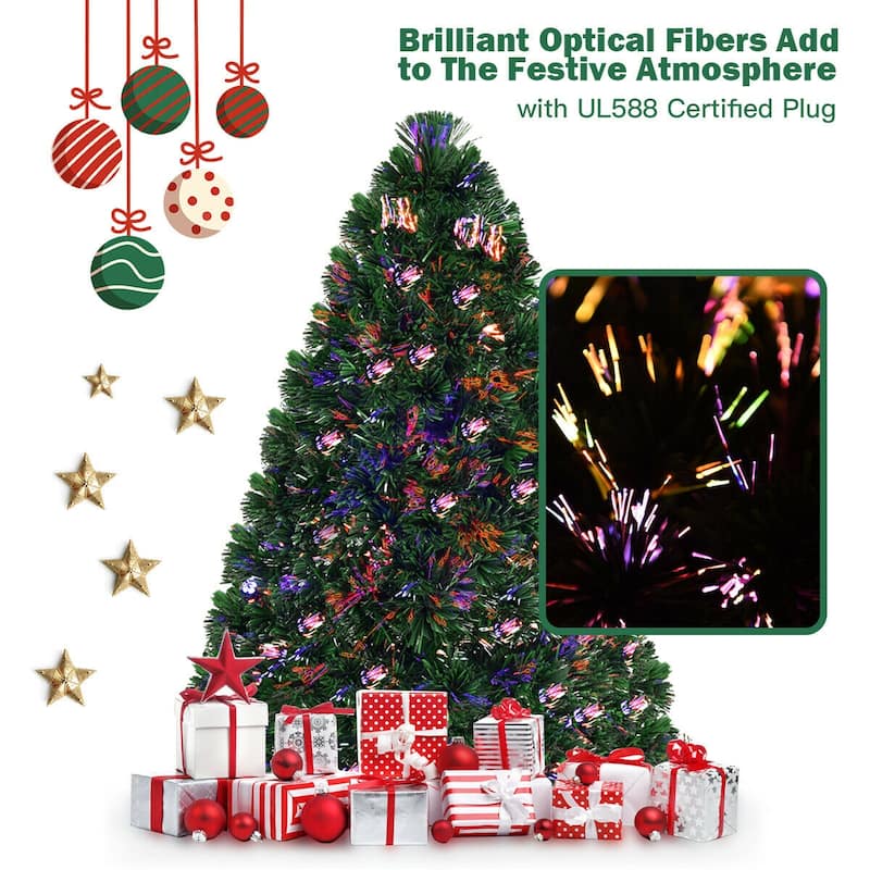 Gymax Pre-Lit 3' Artificial Christmas Tree Fiber Optic PVC Tips - See Details