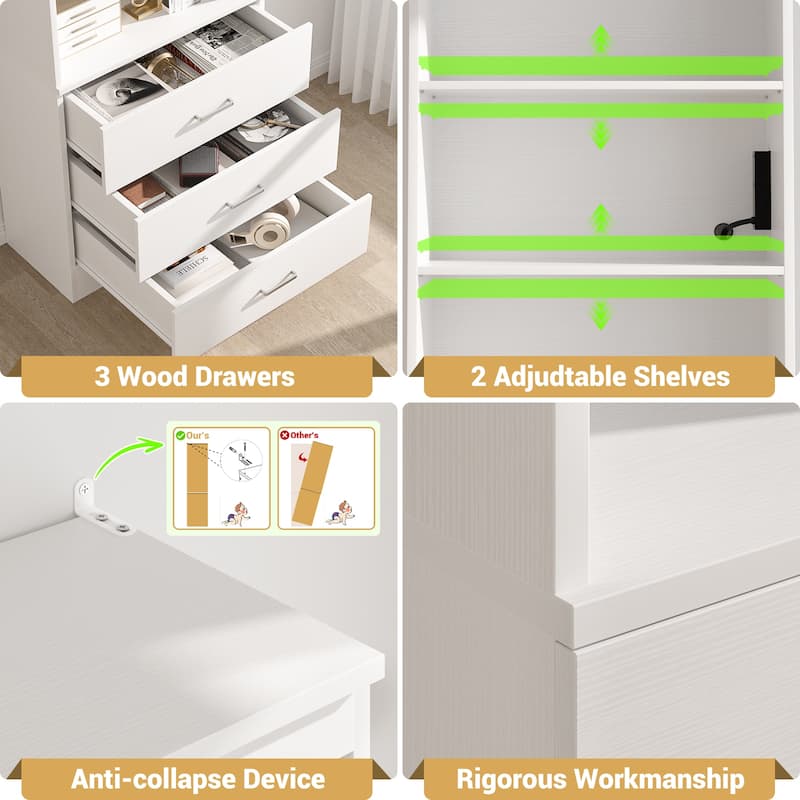 6-Tier 23.6'' Display Cabinet with Charging Station and Drawers, Bookcase Storage Shelf Kitchen Pantry