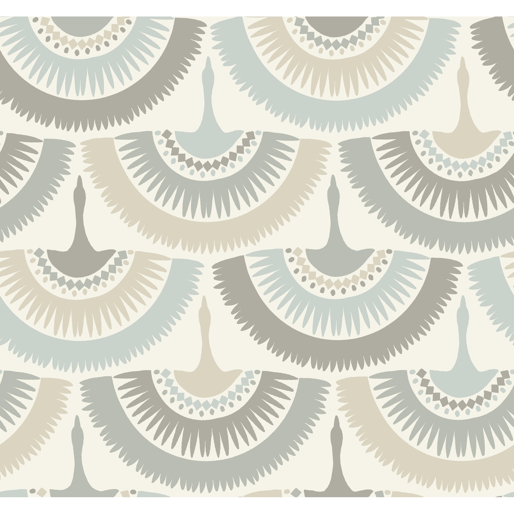 Antonina Vella Feather & Fringe Cream & Blue Wallpaper