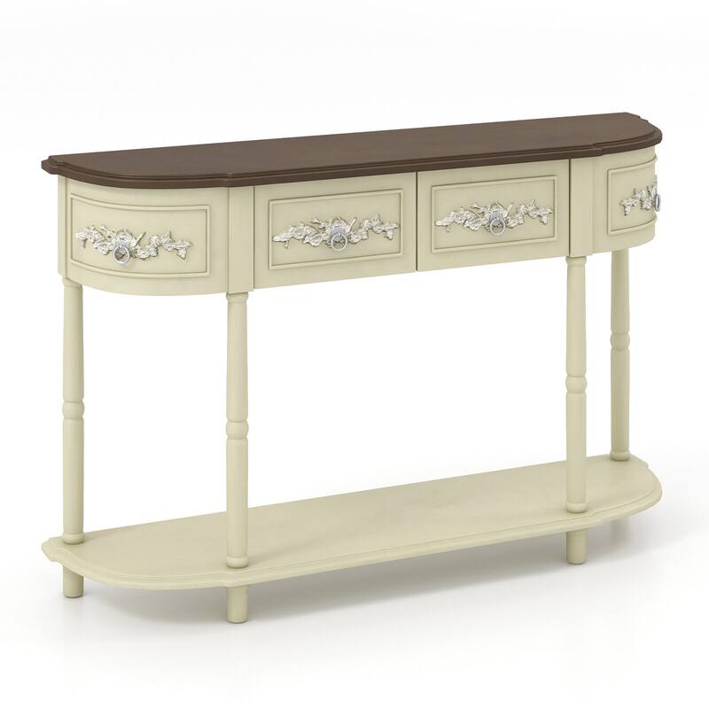 Gymax 52'' Long Sofa Table Retro Curved Console Table w/ Open Shelf