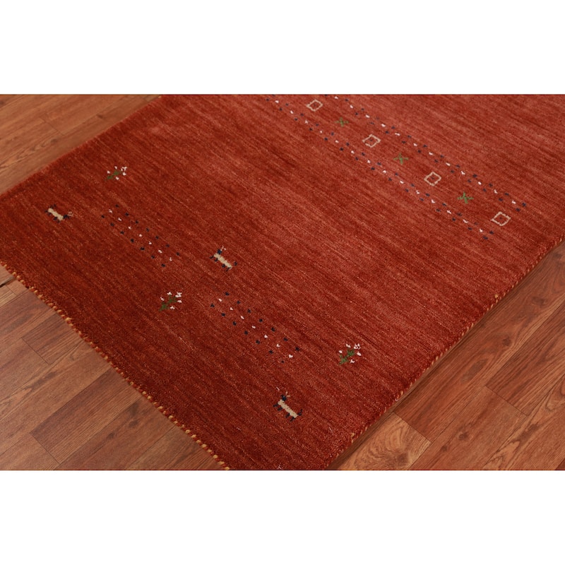 Orange Tribal Gabbeh Oriental Rug Handmade Wool Carpet - 2'11" x 4'11"