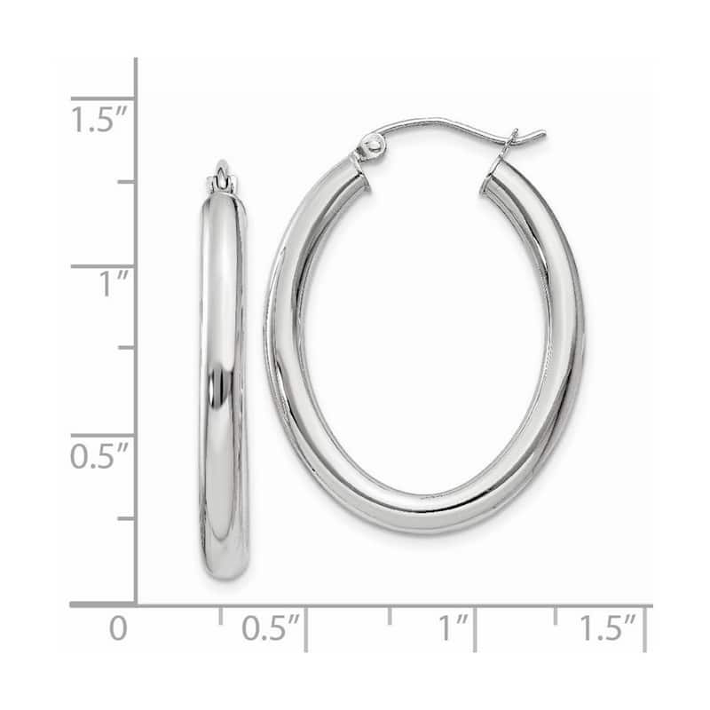 Curata 14k White Gold Polished 24x3mm Oval Tube Hoop Earrings