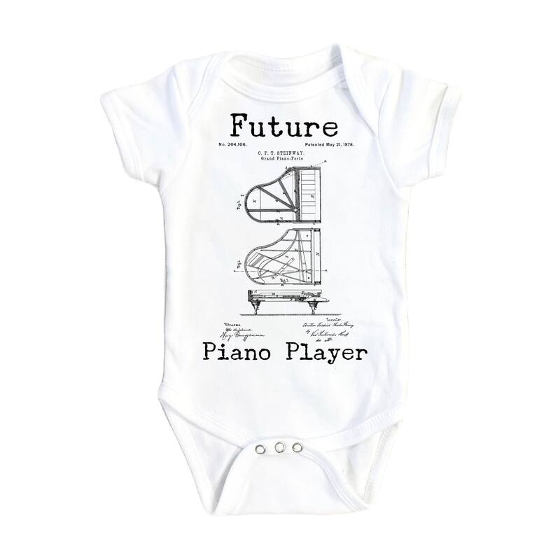 Piano - Baby Boy Girl Clothes Infant Bodysuit Funny Cute Newborn 1B - White - 3-6M