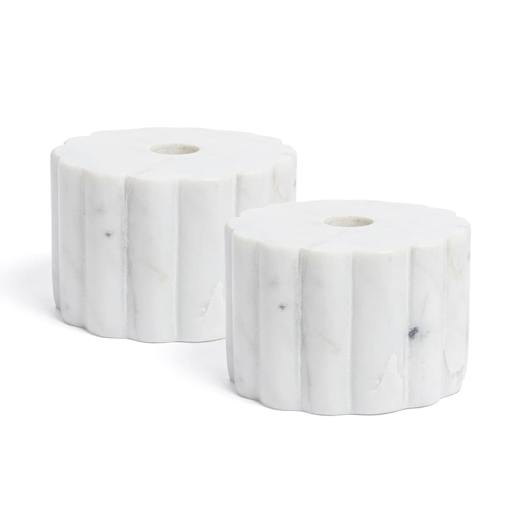 over&back 100% Marble Ribbed Candle Holders - Set of 2