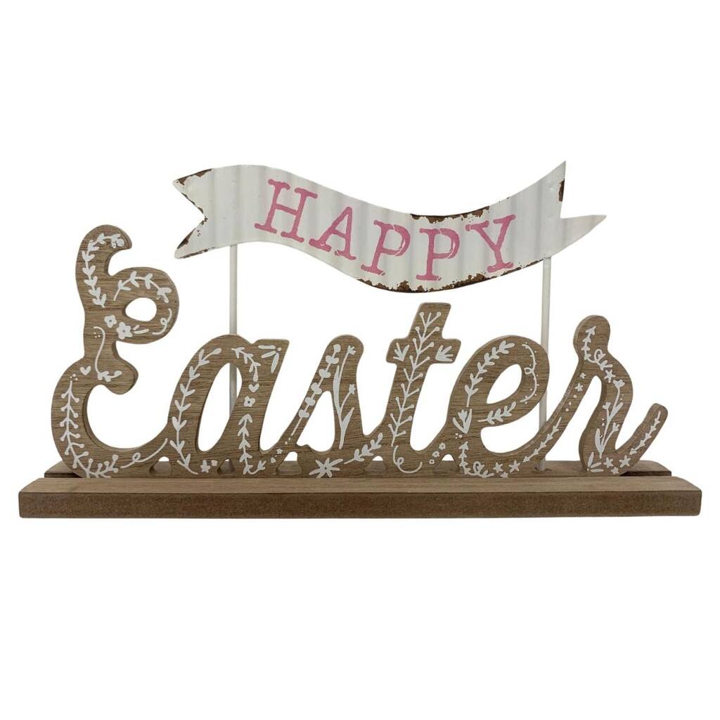 Transpac Metal/MDF Happy Easter Sign Home Decorations Easter