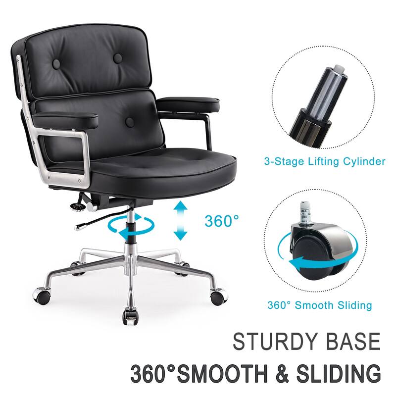 Lobby Lumbar Support Height Adjustable Leather Ergonomic Office Chair