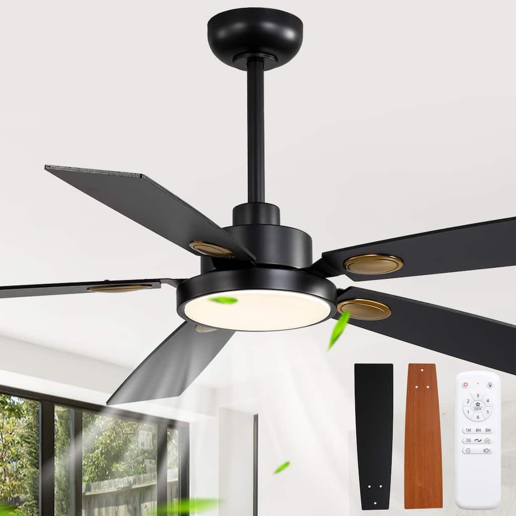 Cusp Barn 52" Black Modern Ceiling Fan with Lights and Remote, Farmhouse Indoor 5-Blade Quiet DC Motor Ceiling Fan for Bedroom