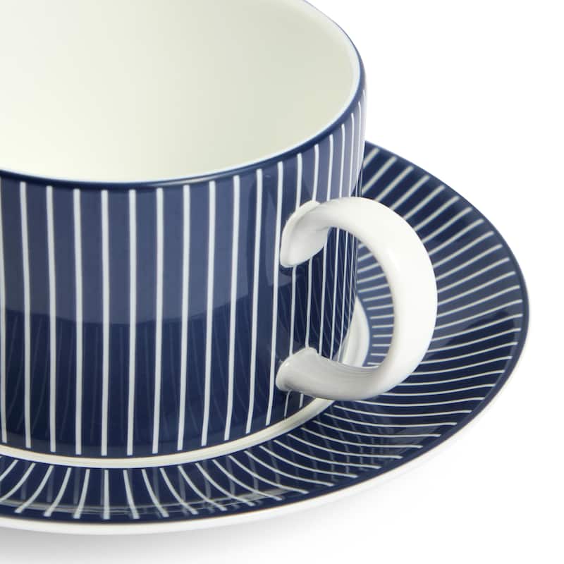 Wedgwood Gio Blue Teacup & Saucer 7.4floz, Pinstripe Blue