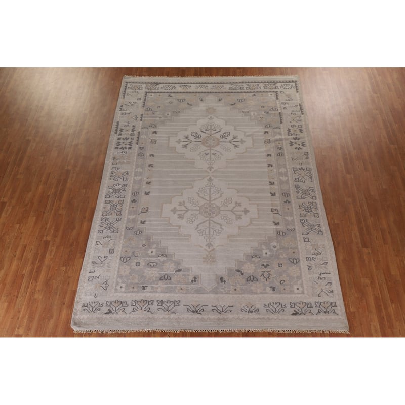 Geometric Oushak Area Rug Handmade Wool Carpet - 8'10"x 11'11"