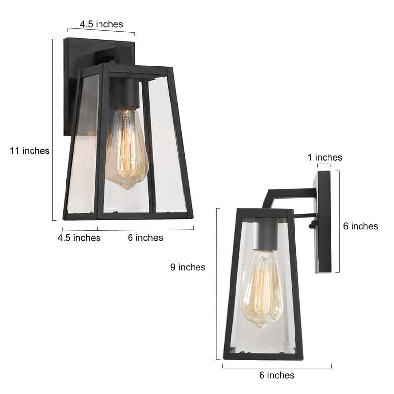 Bern 1-Light Black Lantern Outdoor Wall Sconce Lights Patio Glass Lamps - L 6"x W 6.5"x H 10.5"