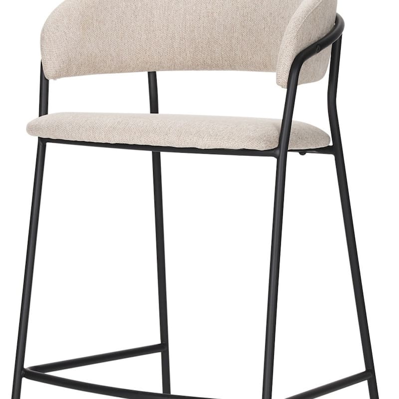 HomeRoots 30" Cream and Black Fabric and Metal Bar Height Bar Chair