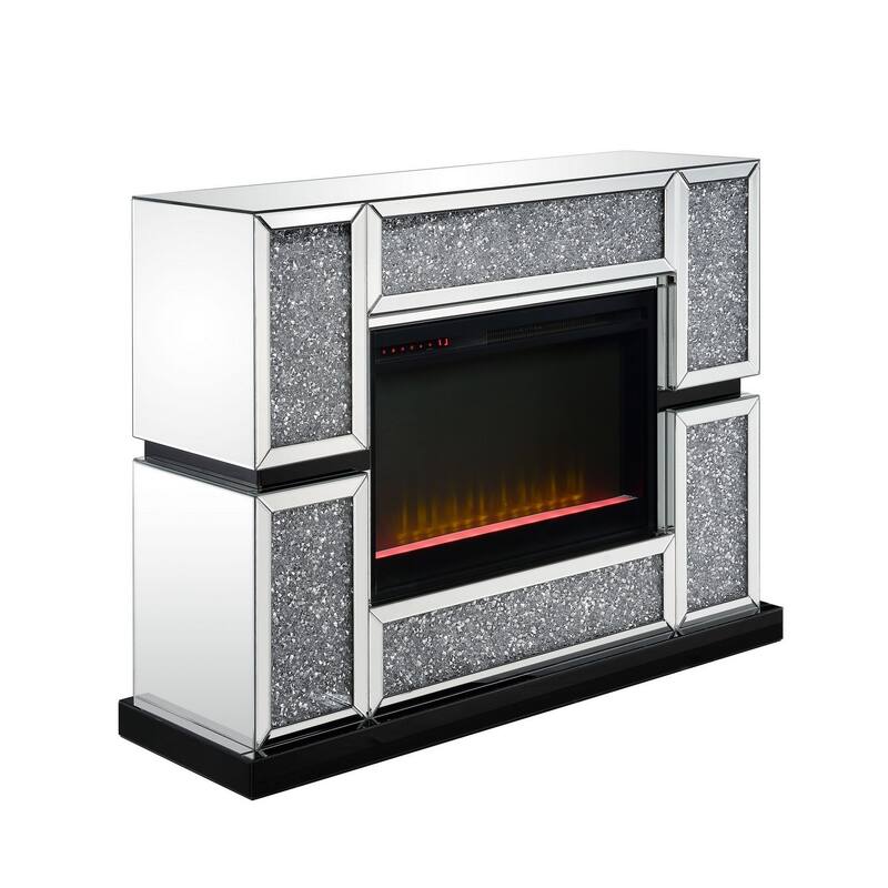 Electric Fireplace with Mirror Panel Framing and Faux Crystals Inlay,Silver