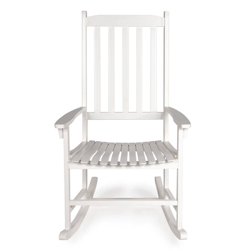 Parker Farmhouse Classic Slat-Back 350-LBS Support Acacia Wood Outdoor Rocking Chair, by JONATHAN Y - White