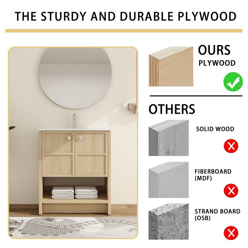 Malwee 24"/30" FreeStanding Bathroom Vanity, Floor Stand Bathroom Vanity with Sink and Soft Close Door