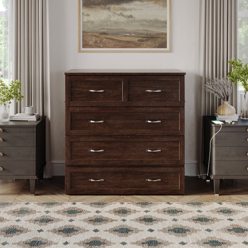 AFI Northfield Murphy Bed Chest with 6" Mattress, Storage Drawer & Built-In Charger