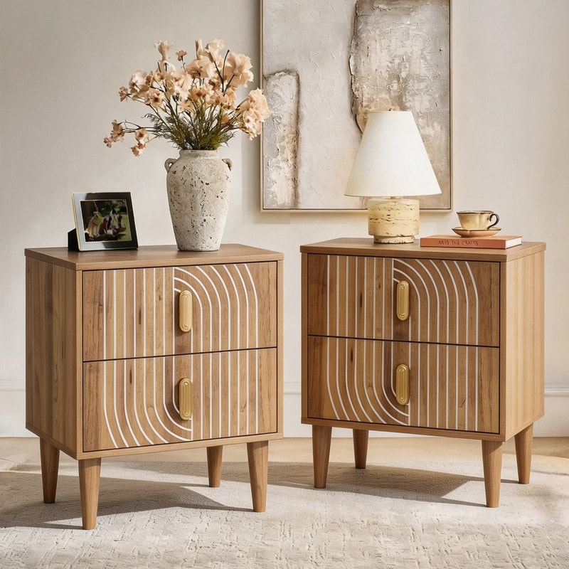 Farmhouse 2-Drawer Nightstands with Solid Wood Legs