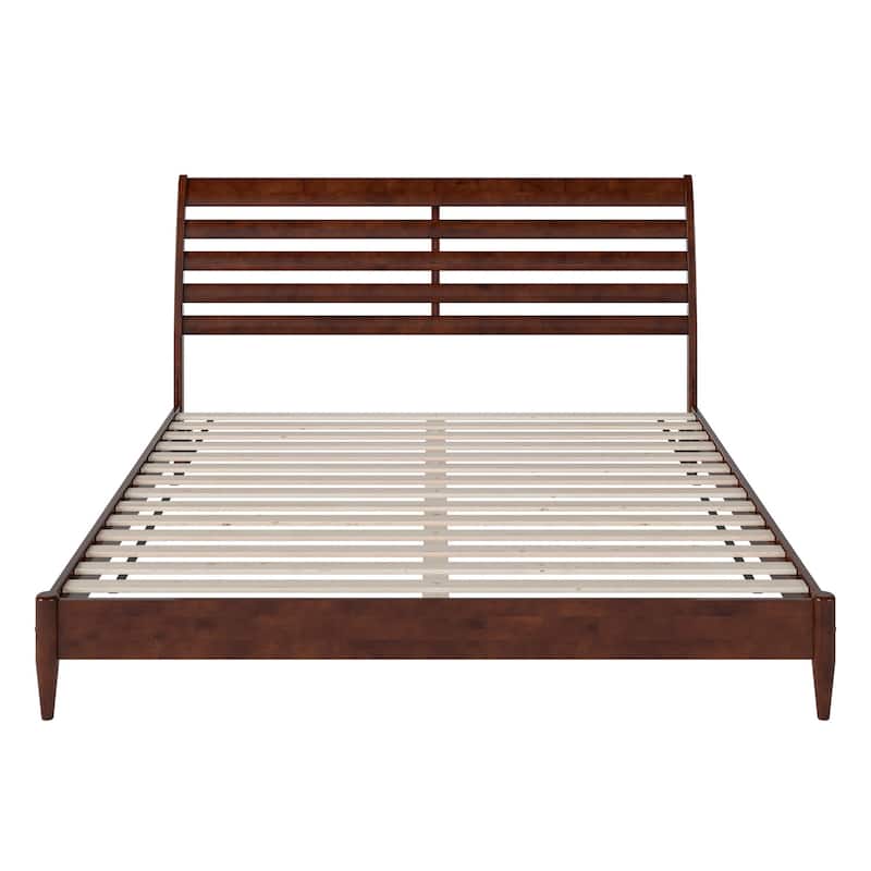King Size Wood Platform Bed - Low Profile Modern Bed Frame Walnut Finish