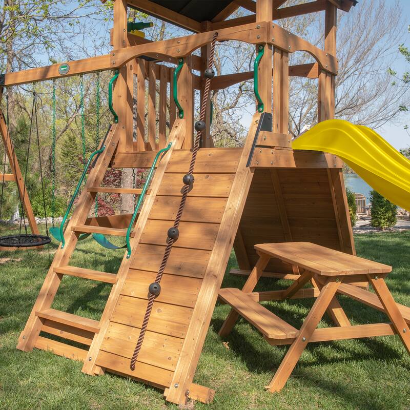 Backyard Discovery Endeavor II Cedar Wood Swing Set, Slide, Play Deck