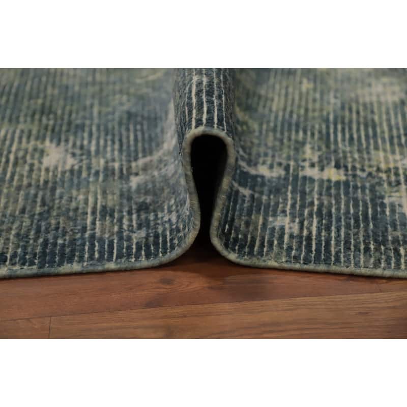 Hand Knotted Oriental Viscose Silk Carpet Modern All-Over Green Abstract Area Rug - 7' 9'' X 5' 4''