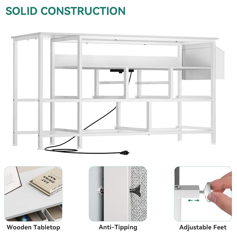 Moasis 50"W 9-drawer Fabric Dresser, Media Console, TV Stand with Outlets, RGB Lights