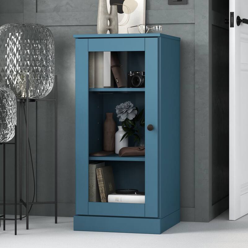 Palace Imports 100% Solid Wood 3-Shelf Bookcase with Clear Glass Door and Adjustable Shelves - Teal Blue