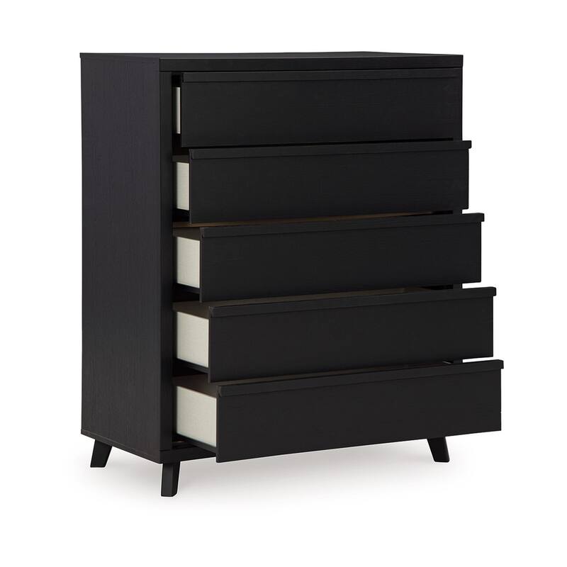 Danzi Tall Dresser Chest, 5 Storage Drawers, Modern Black Laminate