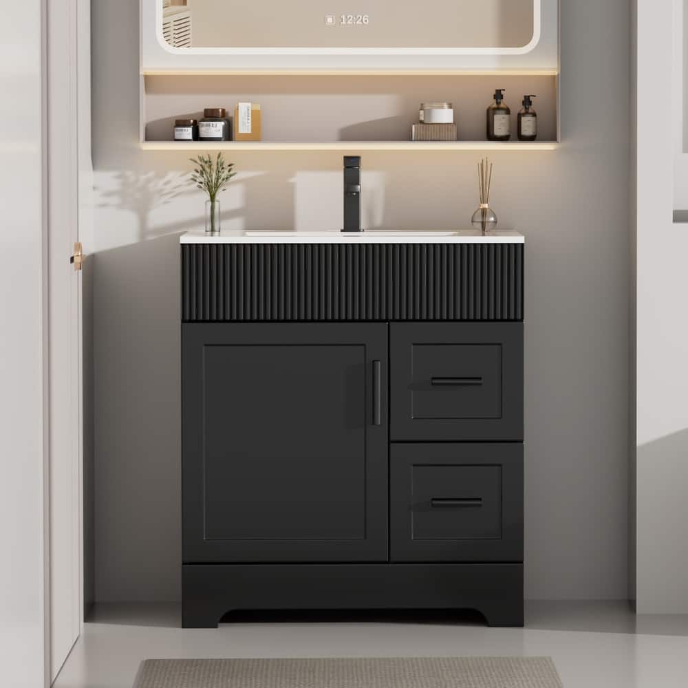 Modern 24"/30"/36"/48" Wave-Line Bathroom Vanity Set with Sink & Faucet