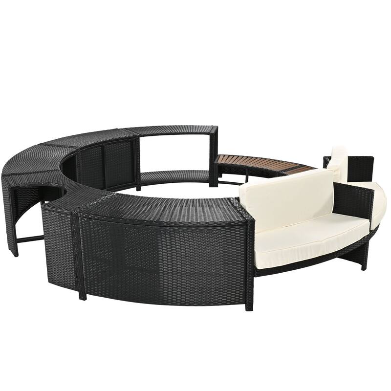 Outdoor Rattan Spa Frame Conversation Sofa Set with Storage & Bench